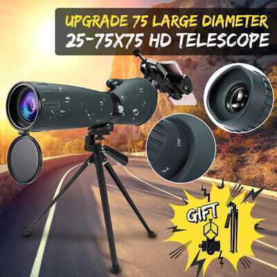 25-75X75 Waterproof Zoom Monocular Spotting Telescope + Tripod Phone Adapter Set