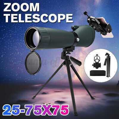 25-75X75 Waterproof Zoom Monocular Spotting Telescope + Tripod Adapter Kit Gift