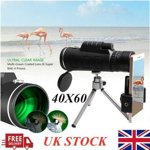 40X60 Zoom Optical 40X HD Lens Monocular Telescope + Tripod +Clip for Cell Phone