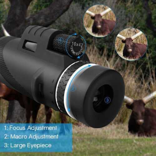 HQ Day and Night Vision Dual Focus HD Optics Zoom Monocular Telescope 10X42 300g