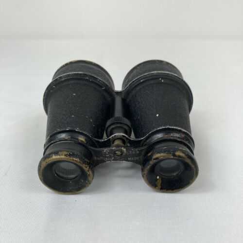 Vintage Six Lens Black British Made Binoculars and Brown Leather Case - Used