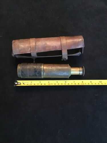 VINTAGE PRE WW1 BRASS TELESCOPE IN LEATHER CASE. MAKER MARKED CALLAHAN, LONDON.