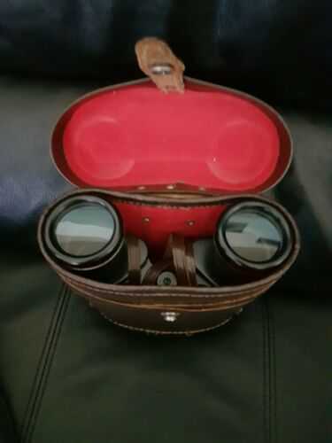 Used Vintage  PRINZ Binoculars With Brown Leather Case