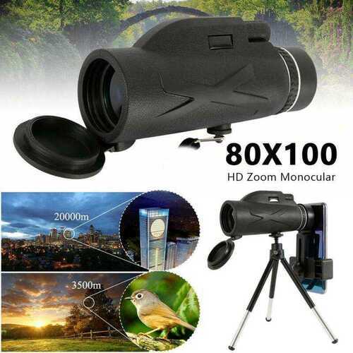 80x100 Monocular Telescope Scope Zoom HD Lens Night Vision Tripod Phone Clip