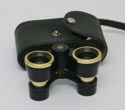 Black And Gold Opera Glasses With Leather Case And Strap