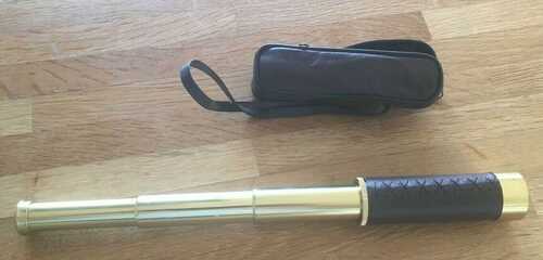 Vintage Leather (?) and Brass 3 Draw Telescope  VGC - with case - Herefordshire