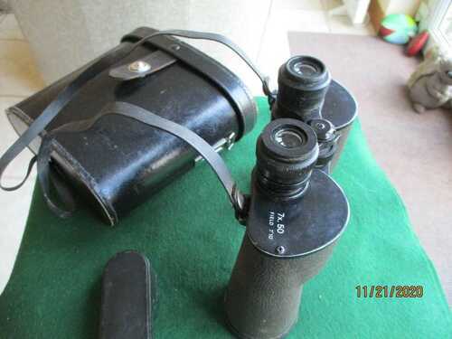 Japanese Mirador 7x50 vintage wide-field binoculars with leather carry case,No c