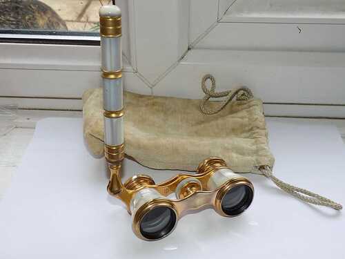 ANTIQUE GILT BRASS MOTHER OF PEARL OPERA GLASSES / BINOCULARS by IRIS PARIS