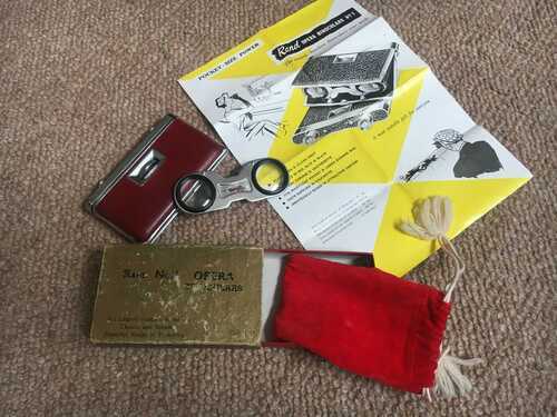 Rand No1 Opera red binoculars boxed with leaflet and pouch  broken; quick fix