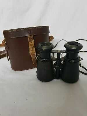 C4 Vintage Binoculars Unbranded  6x Black Compact Size, Brown Leather Case #007