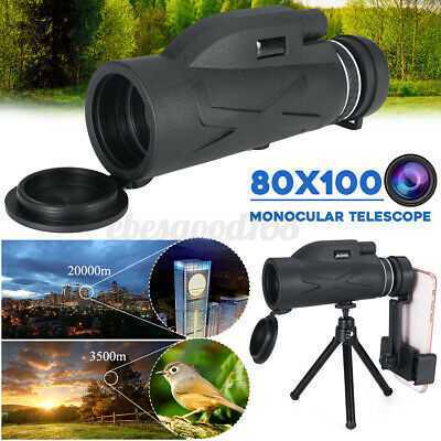 BAK4 80X100 HD Zoom Tripod Monocular Telescope Night Vision Camping Phone Clip