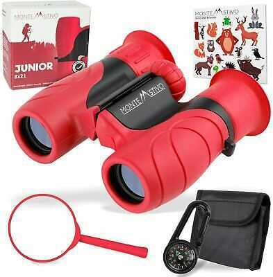 Kids Red Binoculars Junior Light Compact Outdoor Wild Life and Fun Children Gift