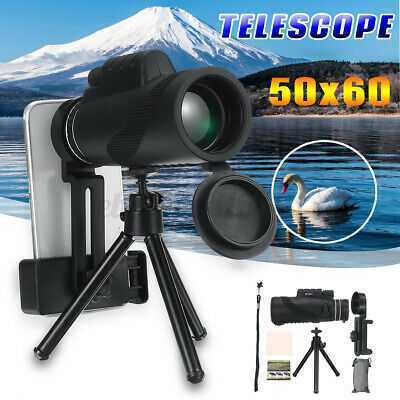 50X60 HD Zoom Tripod Monocular Telescope Day/Night Vision Camping Phone Clip