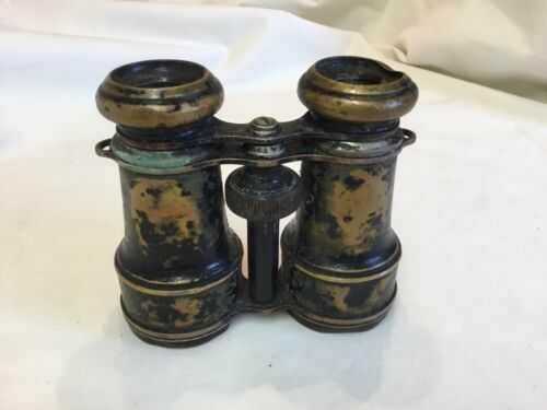 Vintage Field Glasses Painted Brass With Compass  SEE FULL DESCRIPTION