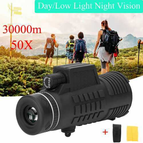 HD 50X Waterproof Monocular Telescope 30000m Day/Low Light Night Vision Travel