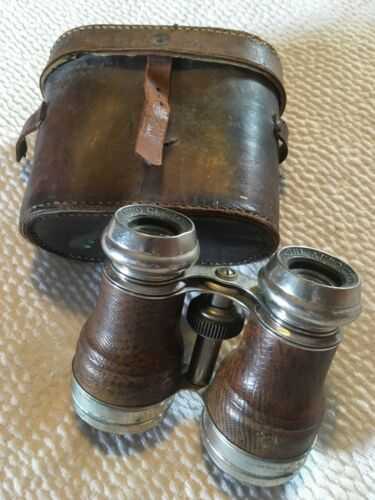 The Aero Club London and Paris Vintage Binoculars chrome and leather with case