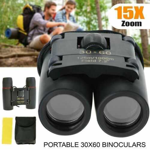 30x 60 Compact Foldable Binoculars Roof Prism Pocket With Carry Case Camping UK