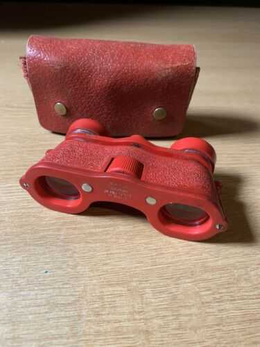 RARE VINTAGE KERSHAW WIDE ANGLE OPERA RACING BINOCULARS IN ORIGINAL CASE RED