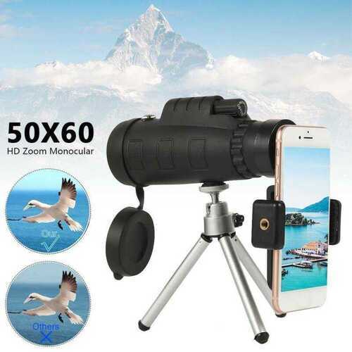 50x60 Portable HD Optical Monocular Telescope Day/Night Vision+Phone Clip+Tripod