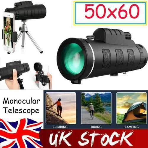 50x60 Portable HD Zoom Optical Lens Monocular Telescope + Phone Clip + Tripod UK