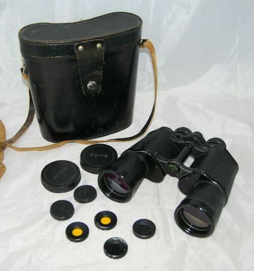 Vintage Helios Binoculars BNU 7 x 50 Made in USSR Hard Leather case Eye filters