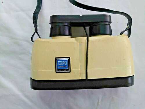 Vintage Bushnell Expo Thumb Focus Binoculars White With Leather Case