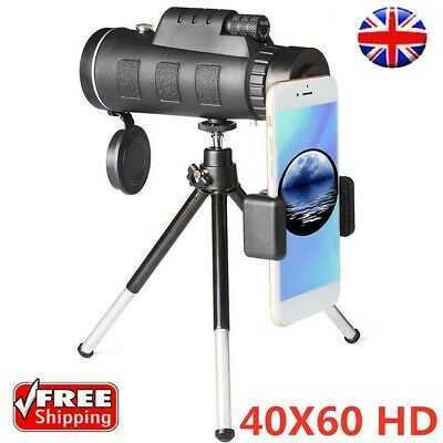 Full Vision 40X60 HD Monocular Telescope 15cm Hiking + Phone Clip Tripod Kit UK