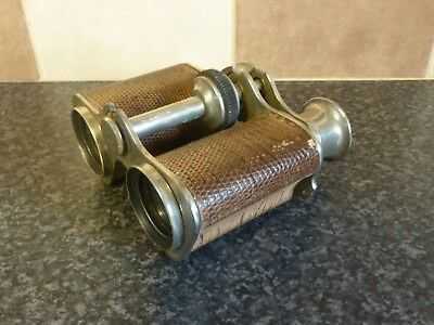 VINTAGE LUMIERE PARIS BINOCULARS CHROME/STEEL SNAKE SKIN COVERED CENTRE