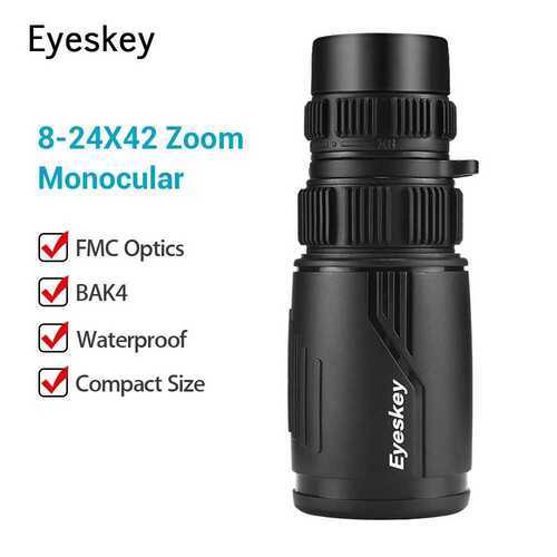 Eyeskey 8-24x42 Zoom Optics Monocular Binoculars BAK4 for Bird Watching Huntings