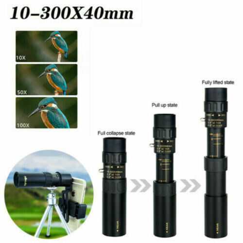 4k 10-300x40mm Super Telephoto Zoom Monocular Telescope With Tripod and Clip UK