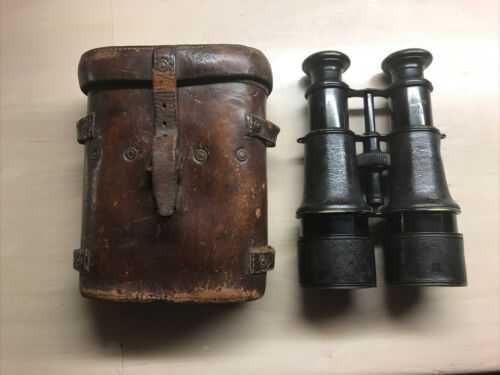 Lemaire WW1 Field Binoculars. W H Whesson 1918 case Capt. Rourke Military Issue.