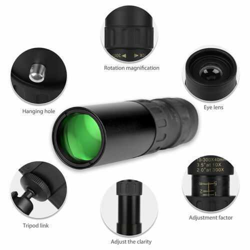 Portable 4K 10-300X40mm Super Telephoto Zoom Monocular Telescope Night Vision