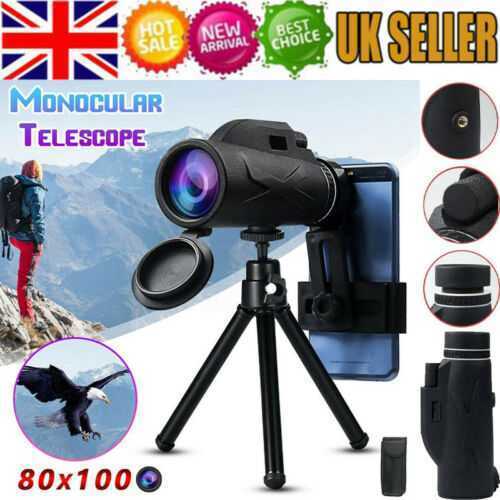 80X100HD Monocular Outdoor Telescope Phone Clip Camera Professional Night Vision