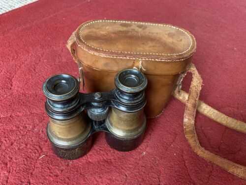 Vintage Field Binoculars in Brown Leather Case, Bishop Owned