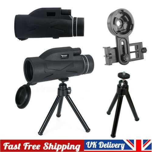 80X100 HD Zoom Tripod Monocular Telescope Day/Night Vision Camping W/Phone Clip