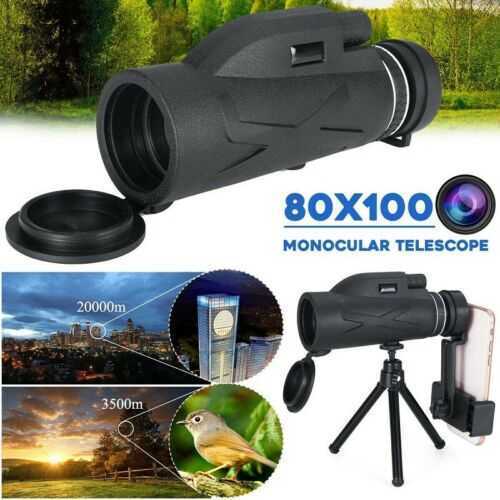 BAK4 80X100 Zoom HD Lens Prism Hiking Monocular Telescope Free Phone Clip Tool