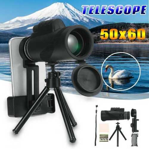 50x60 Portable Monocular Telescope Outdoor Night Vision Phone Clip Tripod Holder