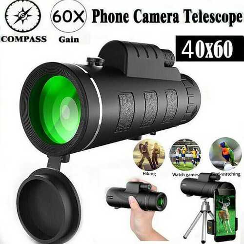 40X60 Zoom Optical HD Lens Monocular Telescope+Tripod+Clip For Universal Pho WS