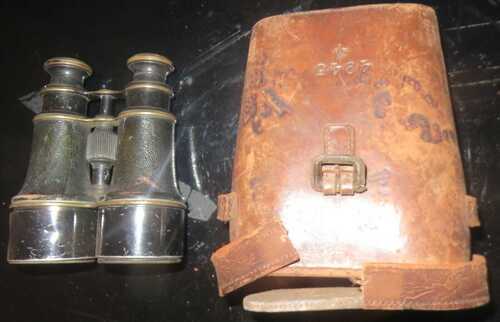 OLD ARMY BINOCULARS AND CAE NUMBERED 4945 USED  WITH CASE