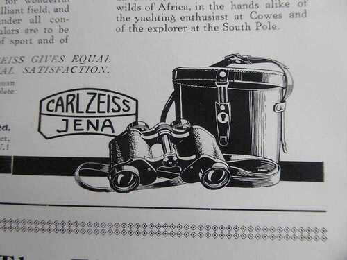 CARL ZEISS PRISMATIC HUNTING BINOCULARS 1930 ADVERT ILUSTRATED STYLISH ORIGINAL