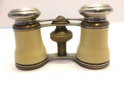 1930;s opera glasses telescopic brass/silver cream enamel