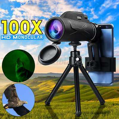 80X100HD Zoom Tripod Monocular Telescope Phone Clip Set Day/Night Vision