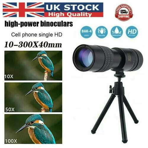 4K 10-300X40mm Super Telephoto Zoom Monocular Telescope /Tripod and Clip Portable