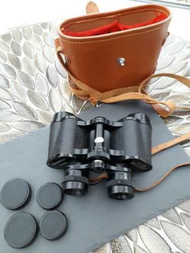 Vintage Majestic binoculars 8 x 30 in tan leather case  vg condition for age