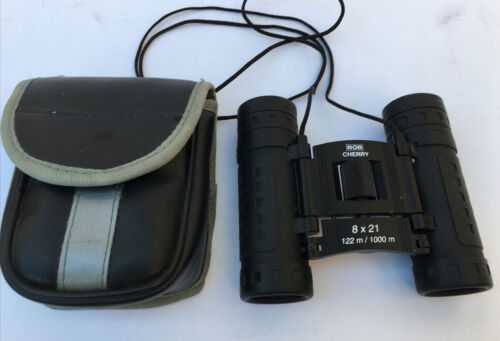 BU Bob Cherry 8 x 21 Compact Black Binoculars and Case 8x21