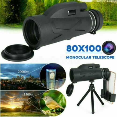 80X100 HD Zoom Tripod Monocular Telescope Day/Night Vision Camping Phone Clip UK