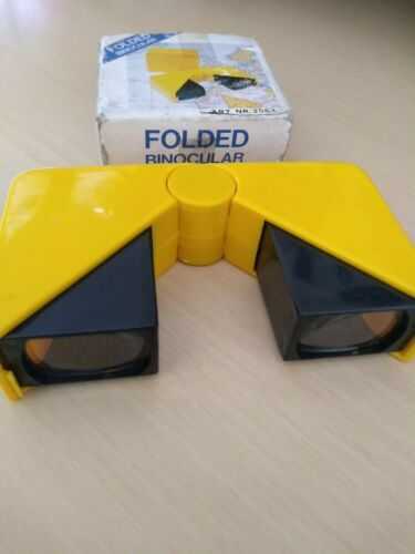 Vintage Plastic Lightweight Yellow  Folded Binoculars In Original Box