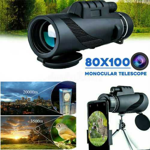 80X100 HD Zoom Tripod Monocular Telescope Day/Night Vision Camping W/Phone Clip