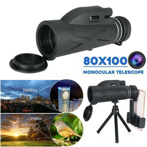 80x100 HD Monocular Telescope Night Vision Outdoor+Phone Holder Clip Tripod