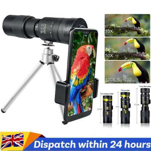 4K 10-300X40mm Super Telephoto Zoom Monocular Telescope HD Portable Fit Phone UK